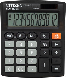Citizen SDC812BN | Desktop Basisrekenmachine | Dual Power | 12 Cijfer | Auto Switch Off | 124 x 102 x 25 mm | Zwart