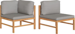 vidaXL - 2-delige - Loungeset - met - donkergrijze - kussens - teakhout