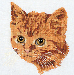 Thea Gouverneur - Borduurpakket met telpatroon - 931 - Voorgesorteerde DMC Garens - Rode Kat - Linnen - 30 cm x 40 cm - DIY Kit