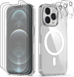 Podec Magsafe Hoesje iPhone 12 Pro Max - Back Cover - 3x Screenprotector 3x Cameraprotector - Transparant