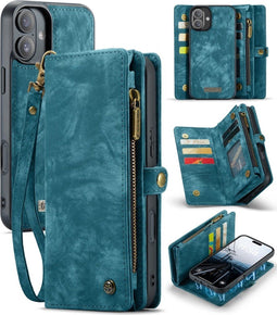 Caseme Geschikt voor iPhone 16 hoesje - Vintage 2 in 1 portemonnee - Blauw