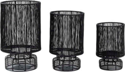 PTMD Celima Rond Windlicht - H30 x Ø18 cm - Set van 3 - Metaal - Zwart