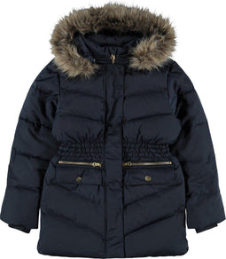 NAME IT NKFMAXIM - Puffer Jas - Afneembare Capuchon met Nepbont - Donkerblauw - Maat 146