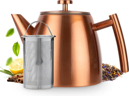 Vaja® Juliette Theepot - Dubbelwandig - 1 Liter - RVS met Filter & Warmhouder - Rosé