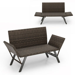 Coast Verstelbare Terras Loveseat - 3-in-1 Chaise - Grijs PE Rotan - 59 x 178/163 x 89 cm