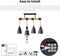 Industriele Hanglamp 4-Lichts Zwart met Hout - 52 cm
