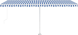 vidaXL - Luifel - handmatig - uittrekbaar - met - LED - 500x300 - cm - blauw - en - wit