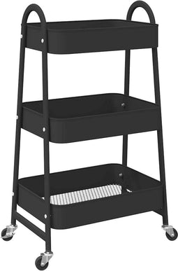 vidaXL - Opbergtrolley - 3-laags - 42x41,5x77 - cm - staal - zwart