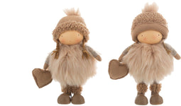J-Line figuur Meisje Winter Hart - polyresin - beige - small - 2 stuks