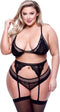 Baci - Lace & Mesh Bra, Garter & Panty Lingerie set - S/M - Zwart