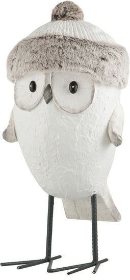 J-Line kerstfiguur Uil Muts Winter - polyresin - wit/grijs - large