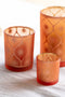 J-Line windlicht Ruit Bloemen - glas - oranje - medium - 2 stuks