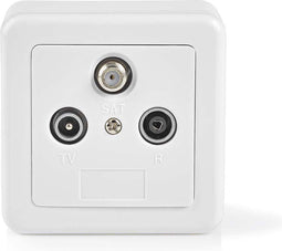 Nedis Wandcontactdoos voor Antenne - 1x F-Connector Female / 1x IEC-Connector Female / 1x IEC-Connector Male - 75 Ohm - Return path - Wit / Zilver