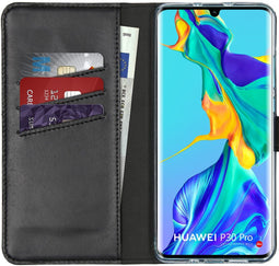 Selencia Huawei P30 Pro - Echt Lederen Bookcase - Ruimte voor 3 pasjes - Zwart