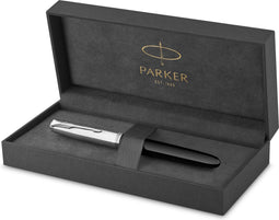 Parker 51 vulpen | zwarte behuizing met chromen trim | medium punt met zwarte inktpatroon | geschenkverpakking