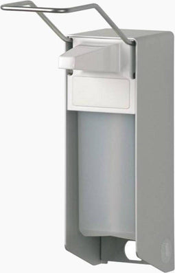 ingo-man® ELS 26 A/25, dispenser voor vloeibare zepen en desinfectiemiddelen, voor 500 ml standaard Euroflessen, lange bedieningshendel, geanodiseerd aluminium, mat zilver, verwisselbare 25 ml roestvrijstalen pomp met rechte aanzuigslang