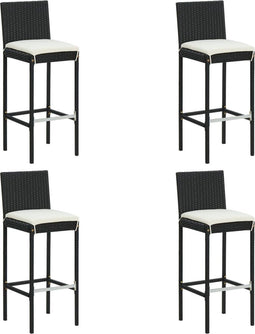 vidaXL - Tuinbarkrukken - met - kussens - 4 - st - poly - rattan - zwart