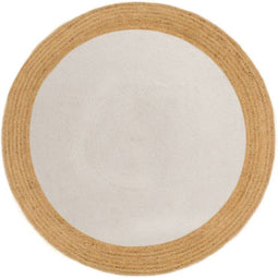 vidaXL - Vloerkleed - rond - gevlochten - 150 - cm - jute - en - katoen - wit - en - naturel