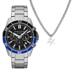 Armani Exchange - Heren Horloge geschenkset 44 mm - Chronograaf - Zilverkleurig