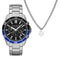 Armani Exchange - Heren Horloge geschenkset 44 mm - Chronograaf - Zilverkleurig