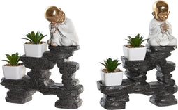 Decoratieve figuren DKD Home Decor Zwart Gouden Wit Hars Monnik Orientaals (21 x 7,5 x 25 cm) (2 Stuks)