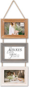 HAES DECO - Houten Multi Fotolijst Nancy in de vintage kleuren bruin, grijs en wit voor 3 foto's 10x15 (formaat 19 x 61 cm) - MP132