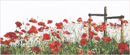 Thea Gouverneur - Borduurpakket met telpatroon - 546 - Voorgesorteerde DMC Garens - Klaprozen - Linnen - 55 cm x 22 cm - DIY Kit