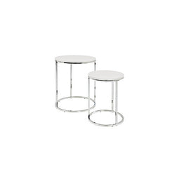 HAKU Möbel - Moderne Witte/Houten Bijzettafelset - 30,0/40,0 x 30,0/40,0 x 40,0/50,0 cm