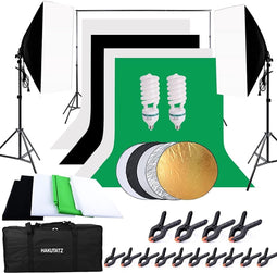 Hakutatz® Professionele Fotostudio Set - 2x Softbox - 4x Achtergrondstof - 5-in-1 Reflector met Statief