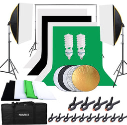 HAKUTATZ® Professionele Fotostudio Set - Achtergrond Lampstatief x4 - Softbox Set x2 - Achtergrondsysteem x2m - 5-in-1 Reflectorset - Inclusief Draagtas