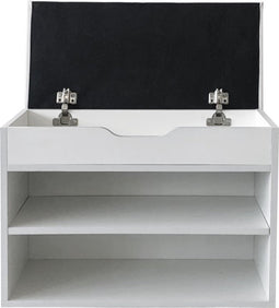 Halbankje met schoenen opbergvakken - schoenenrek met zitkussen - wit