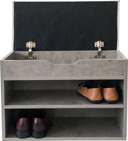 Halbankje schoenenkast - schoenenrek met zitkussen - industrieel grijs beton