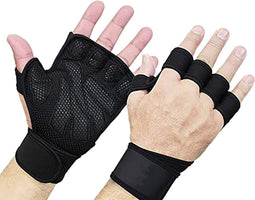 Half Finger Lederen Gewatteerde Gym Workout Handschoenen met Pols Wrap, Extra Grip Non Slip Geventileerde Gewichtheffen Handschoenen voor Pull Ups, Training, Rolschaatsen