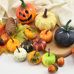 Halloween Decoratieset | Kunstmatige Pompoenen, Dennenappels, Esdoornbladeren & Eikels - 86 Delig