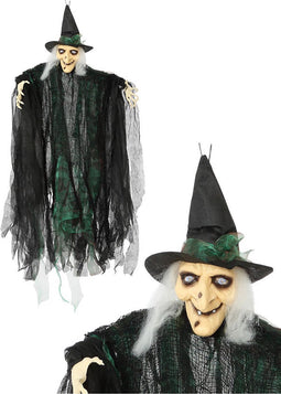 Halloween/horror thema hang decoratie pop heks - met LED licht - enge/griezelige pop - 110 cm