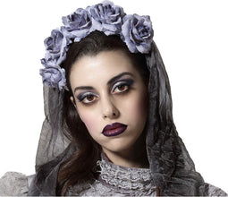 Halloween/horror verkleed diadeem/bloemenkrans en sluier - zombie/spook - kunststof - dames/meisjes