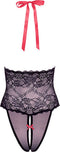 Halterbody kant en mesh Barely Bare - - Zwart