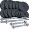 Halterset 80 kg, kunststof gewichten, 1 x lange halterstang, 1 x SZ curlstang, 2 x korte halters normaal/lang, met schroefdraad