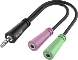 Hama Audio-adapter, 4-pol. 3,5-mm-jack-stekker - 2x 3-pol. 3,5-mm-jack-headset