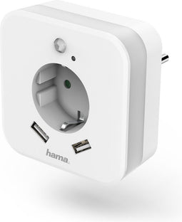 Hama Nachtverlichting + stopcontact en USB, 2,4A, 2 uitgangen, helderheidssensor