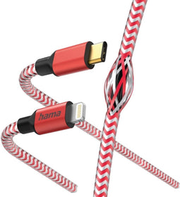 Hama Reflective USB-C naar Lightning Kabel - Oplaadkabel geschikt voor iPhone / iPad - Gevlochten nylon - MFI-gecertificeerd - 2,4A USB 2.0 - 480Mbps - 150cm - Rood