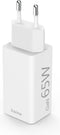 Hama Snellader, GaN, 1x USB-C PD, 1x USB-A QC, mini-oplader, 65 W, wit