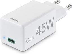 Hama Snellader, USB-C, PD/Qualcomm®/GaN, mini-oplader, 45 W, wit