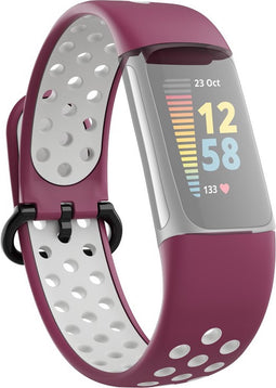 Hama Sportpolsband voor Fitbit Charge 5, ademend horlogebandje, bord./grijs