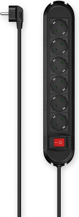 Hama Stekkerdoos, 6-voudig, schakelaar, wandmontage, 1,5 m, zwart