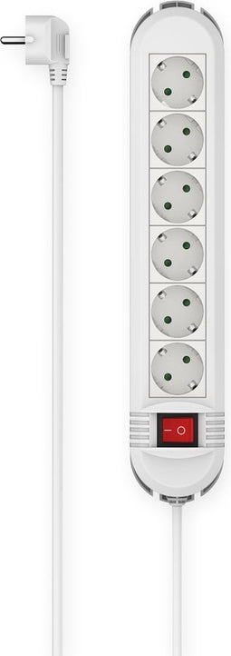 Hama Stekkerdoos, 6-voudig, schakelaar, wandmontage, 3 m, wit