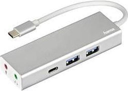 Hama USB-3.1-Type-C-hub 1:3 "Aluminium", 2x USB-A, USB-C, 3,5-mm-audio