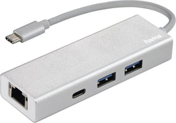 Hama USB-3.1-Type-C-hub 1:3 "Aluminium", 2x USB-A, USB-C, LAN