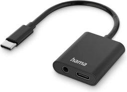 Hama USB-C naar Audio/Laadadapter - 2-in-1 USB-C adapter - USB-C PD input - 3,5mm AUX Audiojack (DAC) - 5A USB 2.0 - 8cm - Zwart