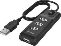Hama USB-hub, 4-poorts, USB 2.0, 480 Mbit/s, aan/uit-schakelaar